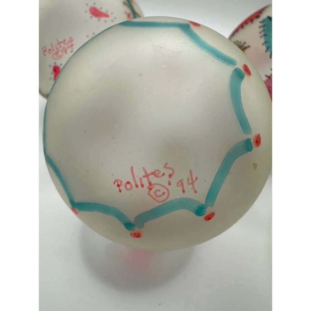 Vintage 1994 Polites Hand Painted Frosted Glass Christmas Ornaments Set of 4